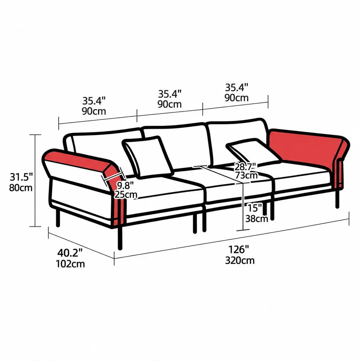 Bauhaus Sofa in Mixed Tweed and Leather with Steel Frame Lounge Appeal Dimensions