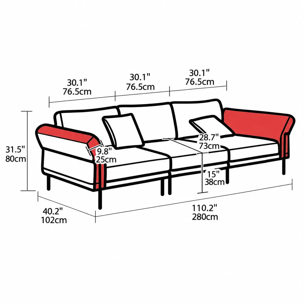Bauhaus Sofa in Mixed Tweed and Leather with Steel Frame Lounge Appeal Dimensions