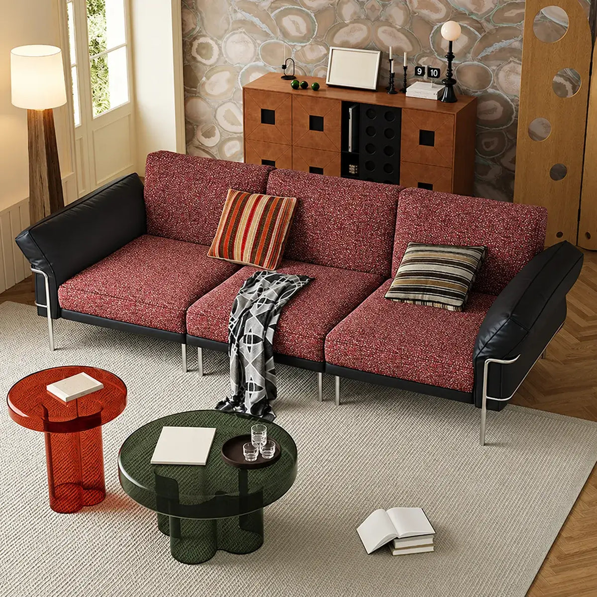 Bauhaus Sofa in Mixed Tweed and Leather with Steel Frame Lounge Appeal Main Product Image