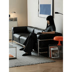 Bauhaus Sofa in Tumbled Top Grain Leather with Sculptural Steel Frame