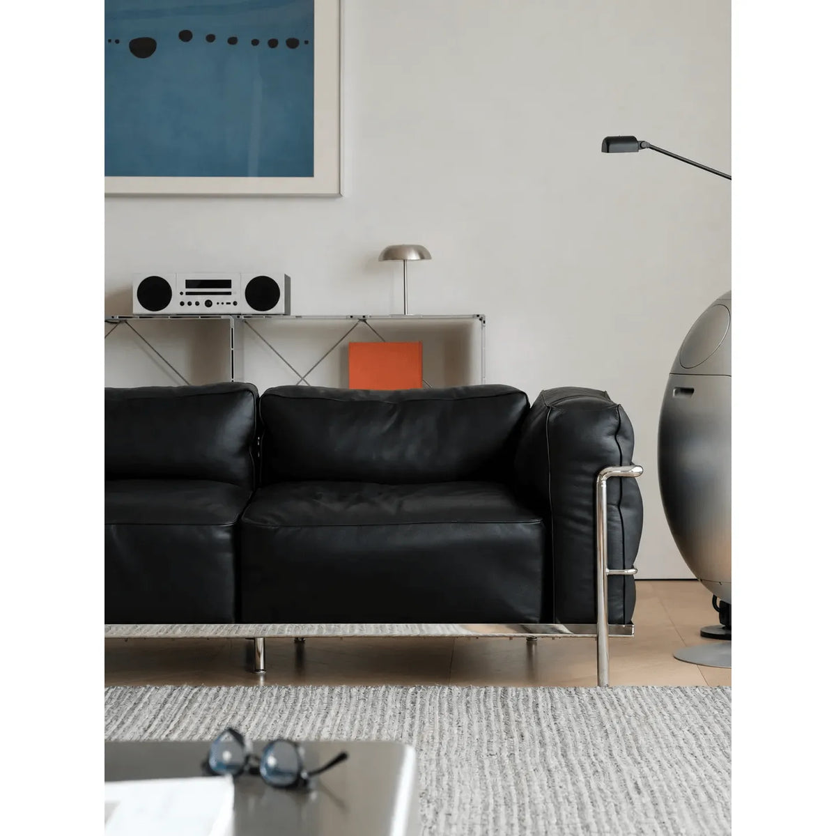 Bauhaus Sofa in Tumbled Top Grain Leather with Sculptural Steel Frame