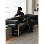 Bauhaus Sofa in Tumbled Top Grain Leather with Sculptural Steel Frame Main Product Image