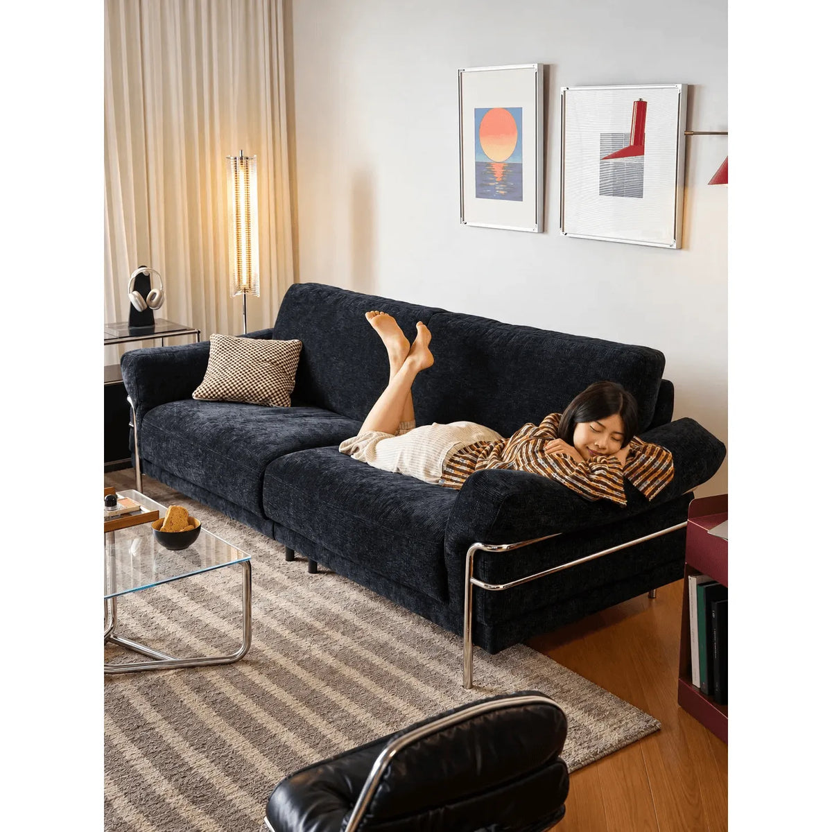 Bauhaus Sofa Series in Chenille with Steel Arms, Washable Cushions and High Legs Main Product Image