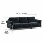Bauhaus Sofa Series in Chenille with Steel Arms, Washable Cushions and High Legs Dimensions