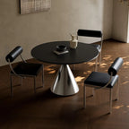 Bauhaus Travertine Sintered Stone Dining Table With Sculptural Round Form