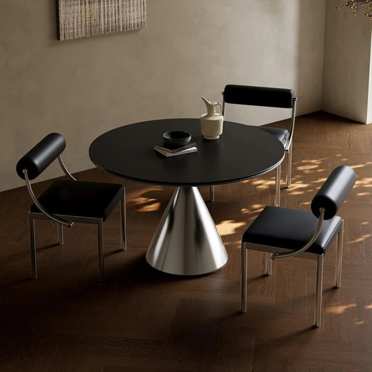 Bauhaus Travertine Sintered Stone Dining Table With Sculptural Round Form