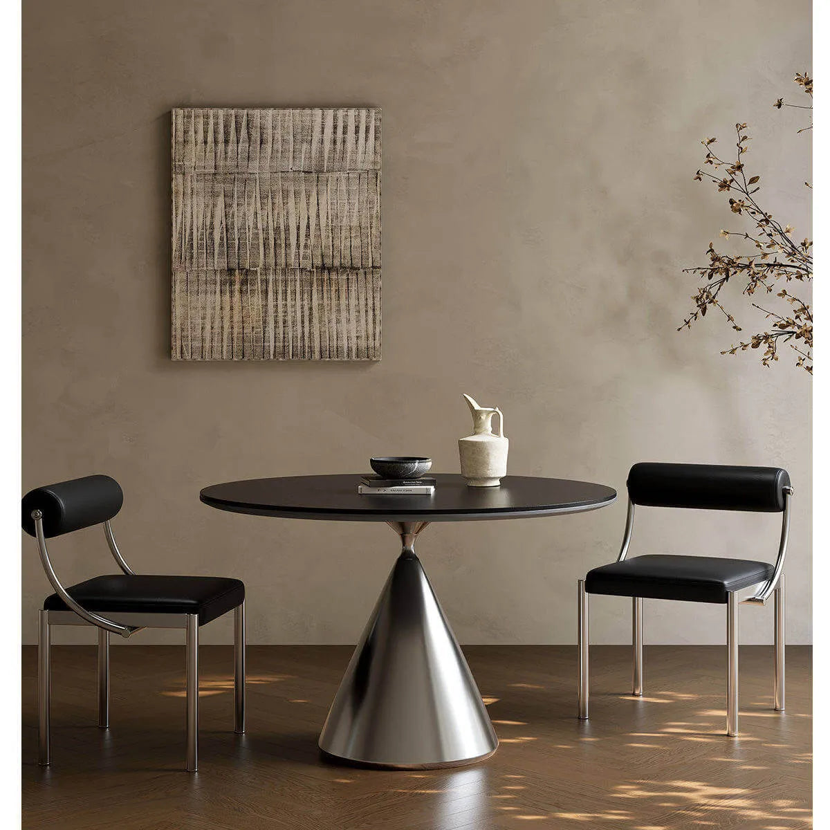 Bauhaus Travertine Sintered Stone Dining Table With Sculptural Round Form