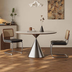 Bauhaus Travertine Sintered Stone Dining Table With Sculptural Round Form