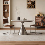 Bauhaus Travertine Sintered Stone Dining Table With Sculptural Round Form