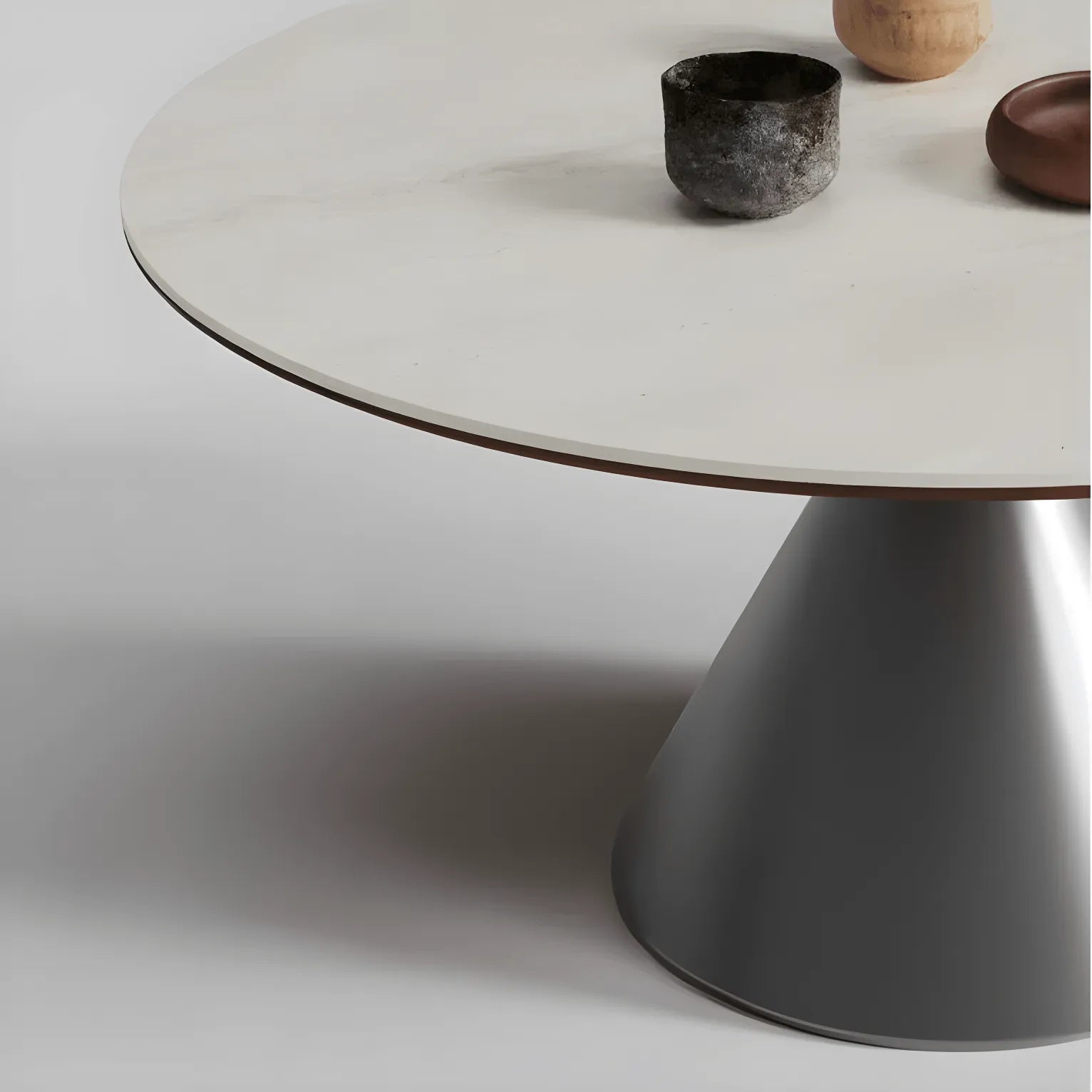 Bauhaus Travertine Sintered Stone Dining Table With Sculptural Round Form