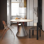 Bauhaus Travertine Sintered Stone Dining Table With Sculptural Round Form