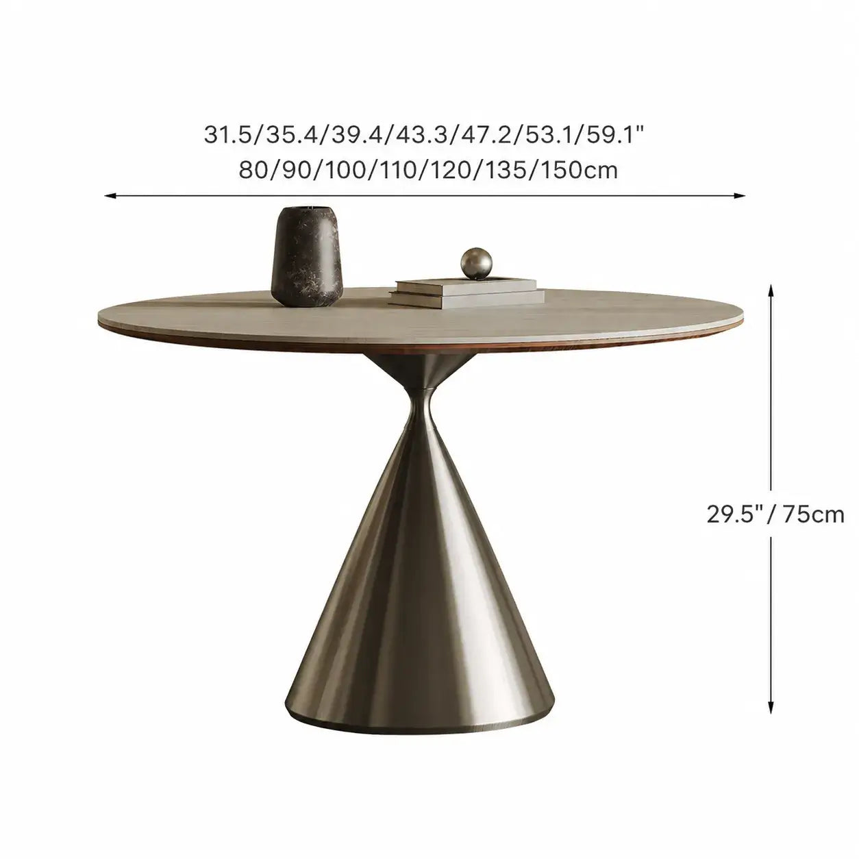 Bauhaus Travertine Sintered Stone Dining Table With Sculptural Round Form Dimensions
