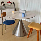 Bauhaus Travertine Sintered Stone Dining Table With Sculptural Round Form Main Product Image
