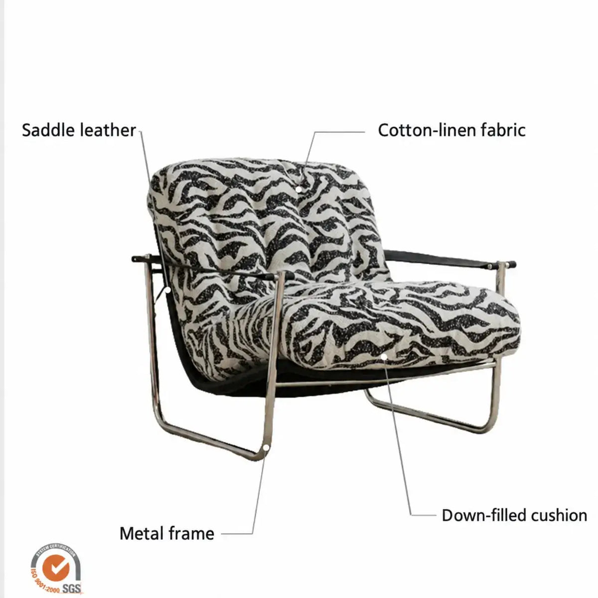 Bauhaus Zebra Lounge Chair with Sculptural Steel Frame and Plush Comfort