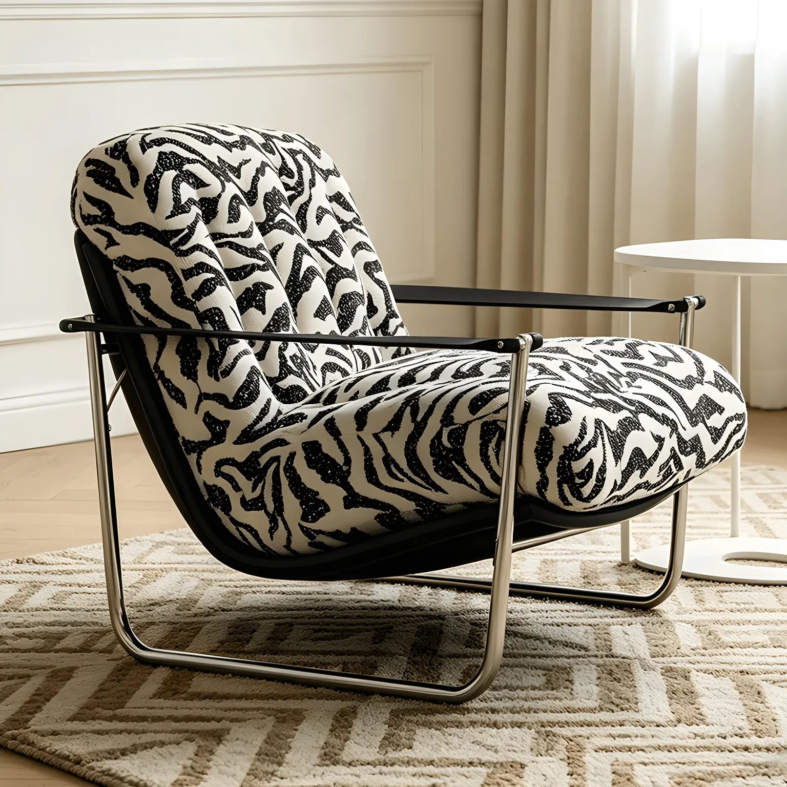 Bauhaus Zebra Lounge Chair with Sculptural Steel Frame and Plush Comfort Secondary image