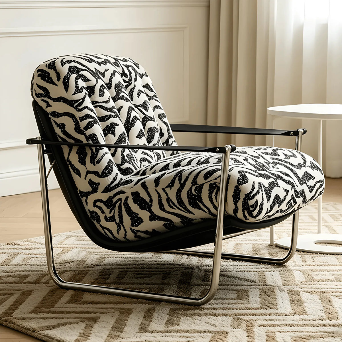 Bauhaus Zebra Lounge Chair with Sculptural Steel Frame and Plush Comfort