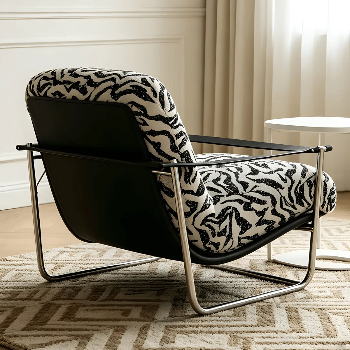 Bauhaus Zebra Lounge Chair with Sculptural Steel Frame and Plush Comfort