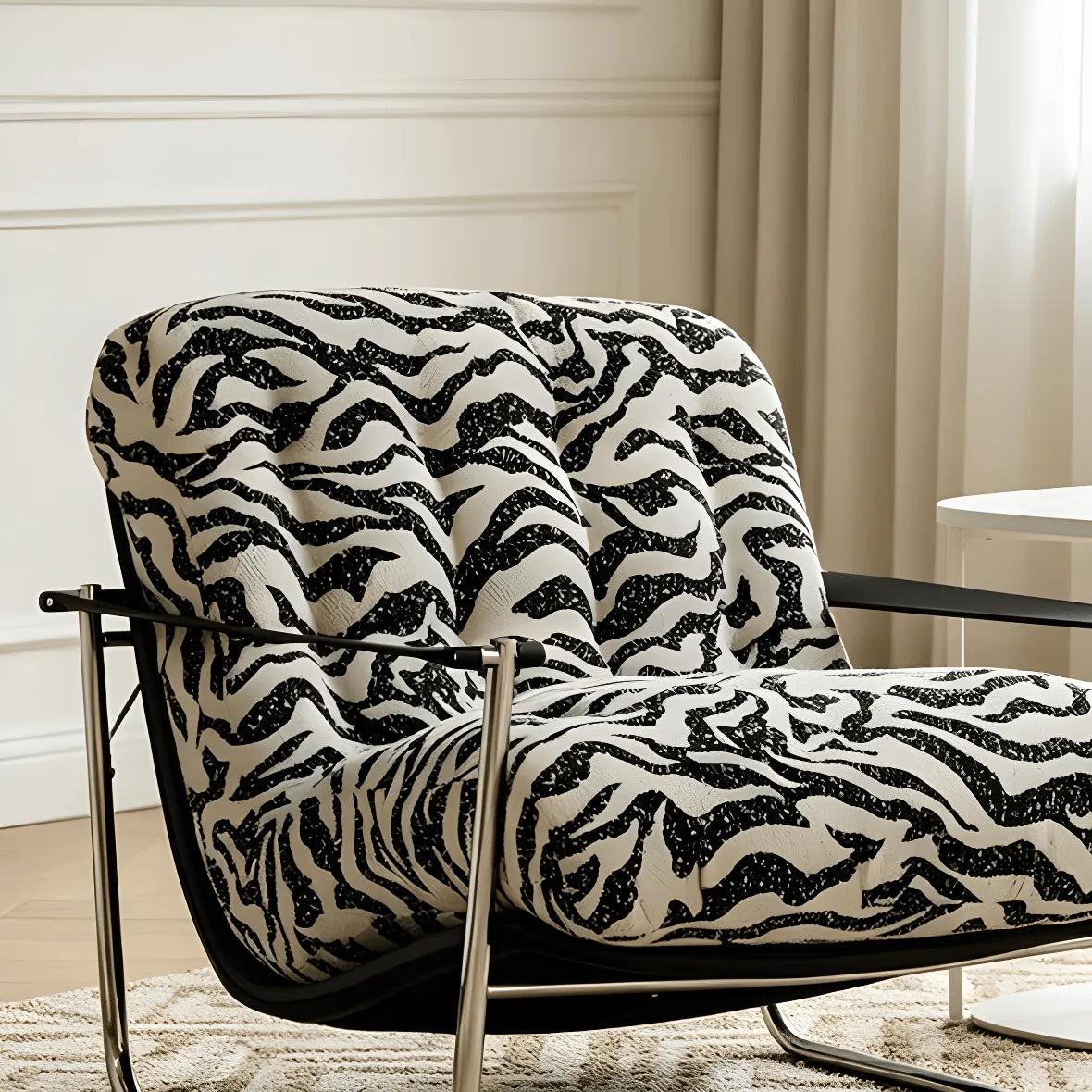 Bauhaus Zebra Lounge Chair with Sculptural Steel Frame and Plush Comfort