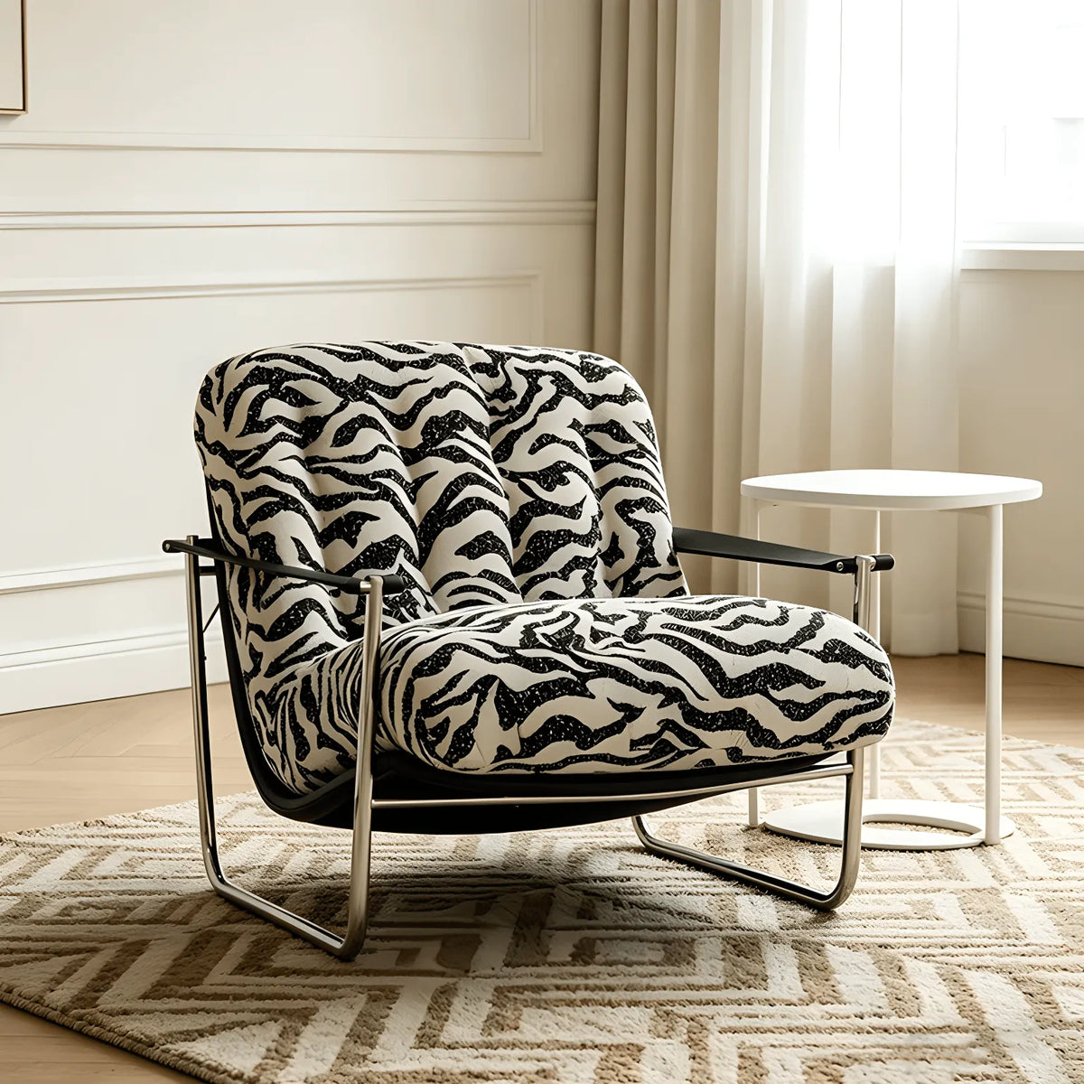 Bauhaus Zebra Lounge Chair with Sculptural Steel Frame and Plush Comfort Main Product Image Main image