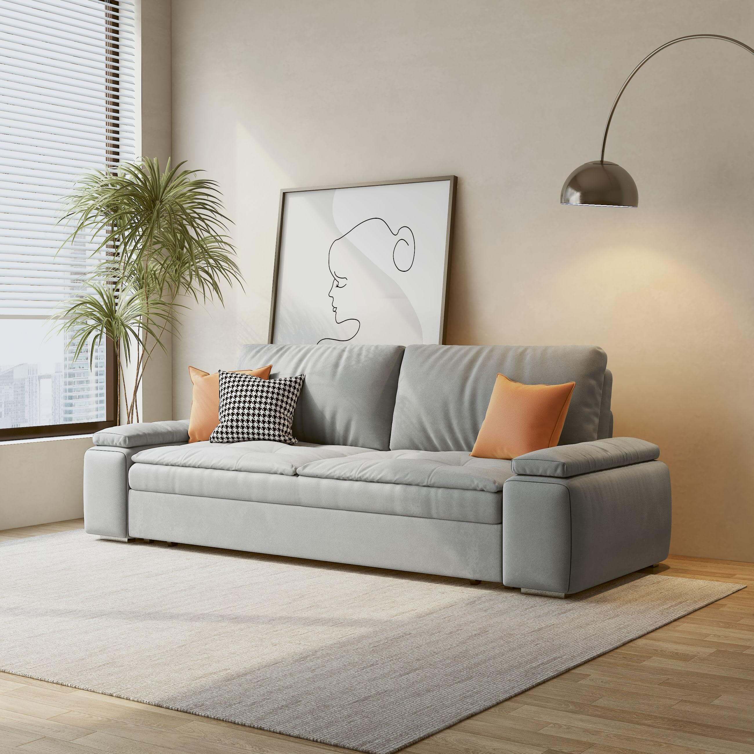 Convertible sleeper sofa bed with storage and pull-out design for modern living spaces