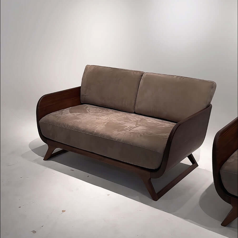 Cocochairs Modern Walnut Solid Wood Straight Sofa – Removable Cushions, Mid-Century 3-Seater Couch for Living Room