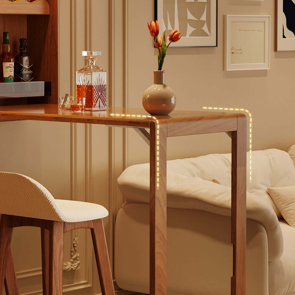 Foldable solid wood bar table organizer for compact and stylish storage