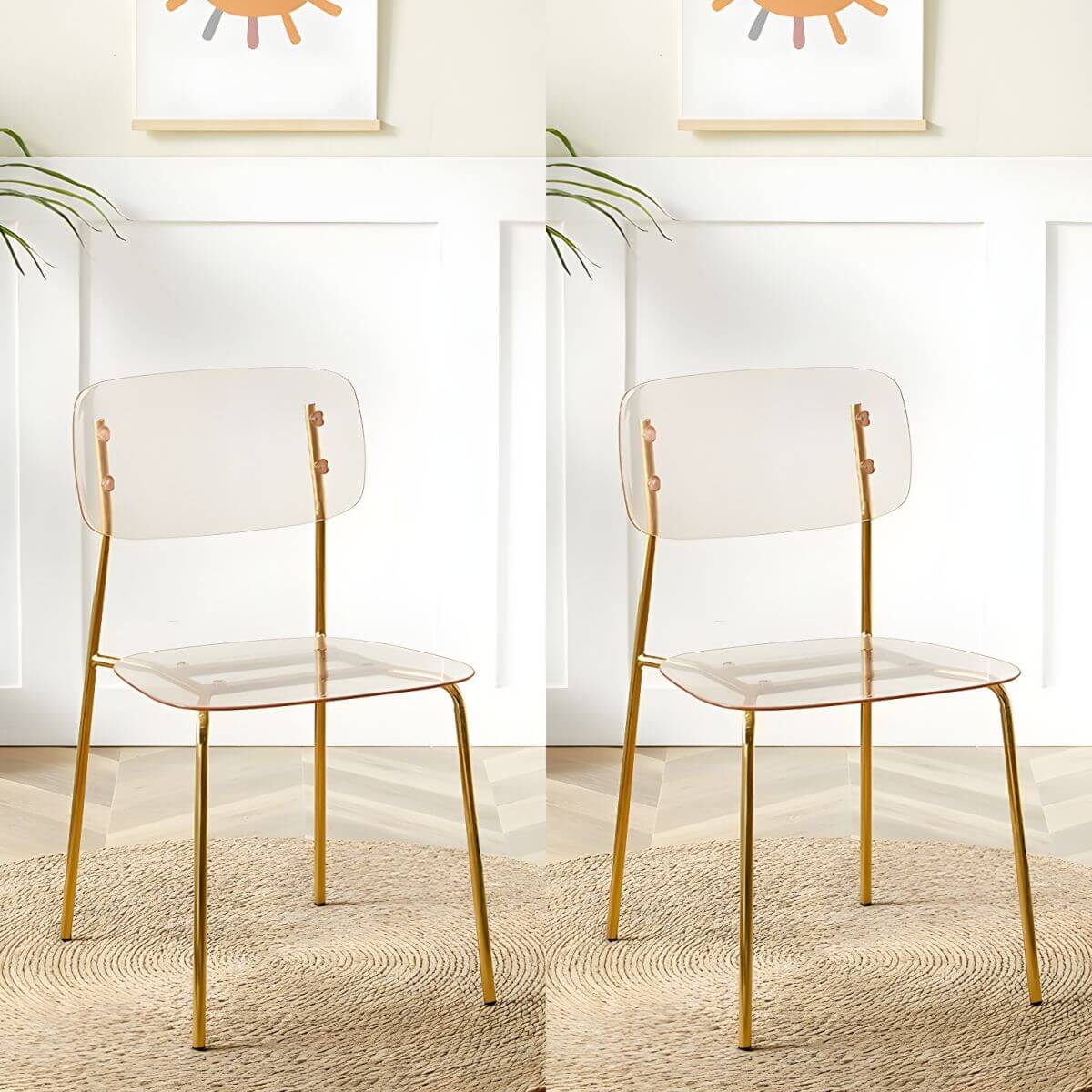Transparent acrylic dining chair with modern design, perfect for living room and kitchen seating