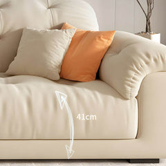 Modern Beige Upholstered Wood Sofa with Square Arms and Sewn Pillow Back Sofa