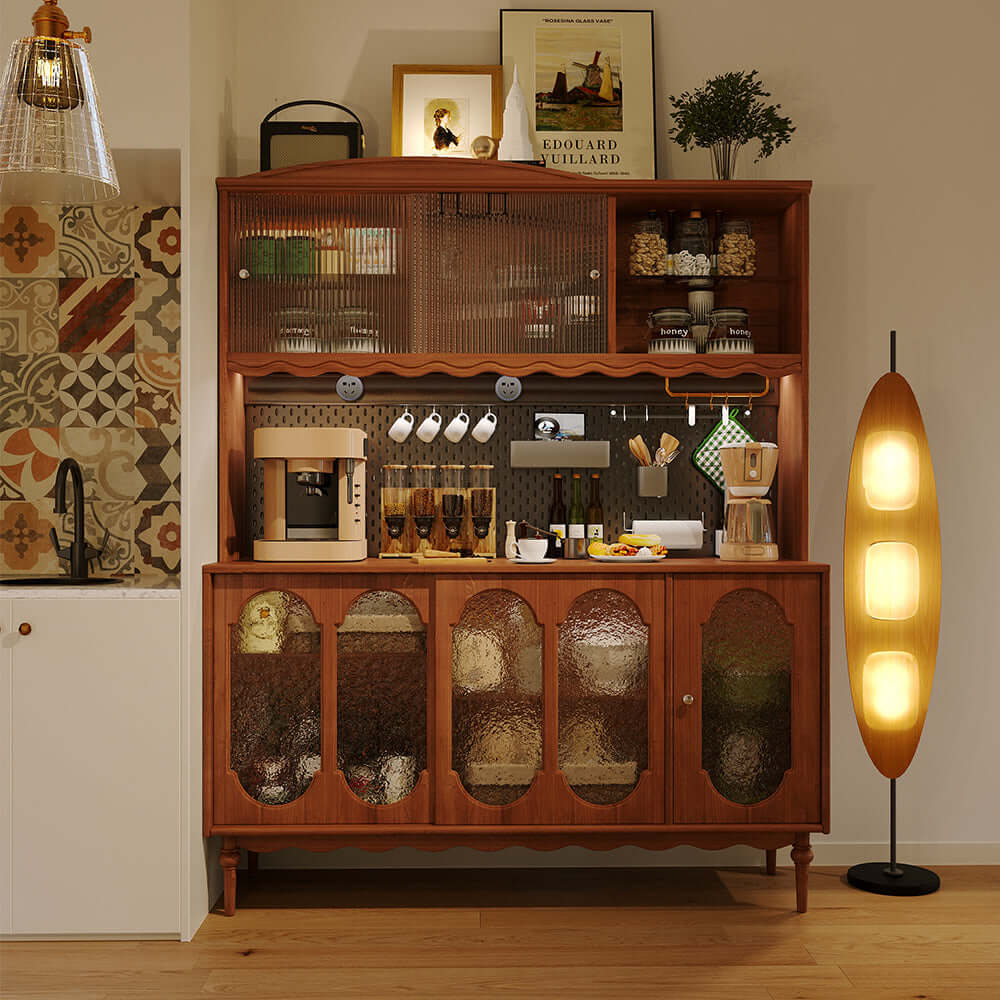 Vintage solid wood sideboard with spacious storage and display cabinet for home organization