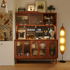Vintage Sideboard aus Massivholz Geräumiger Aufbewahrungs- und Vitrinenschrank