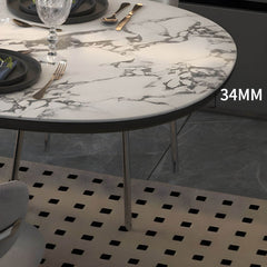 Modern Oval Black and White Marble Kitchen & Dining Table with Wood Base Dining Tables