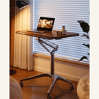Mobile ergonomic standing desk with premium aluminium alloy frame and warm wood finish