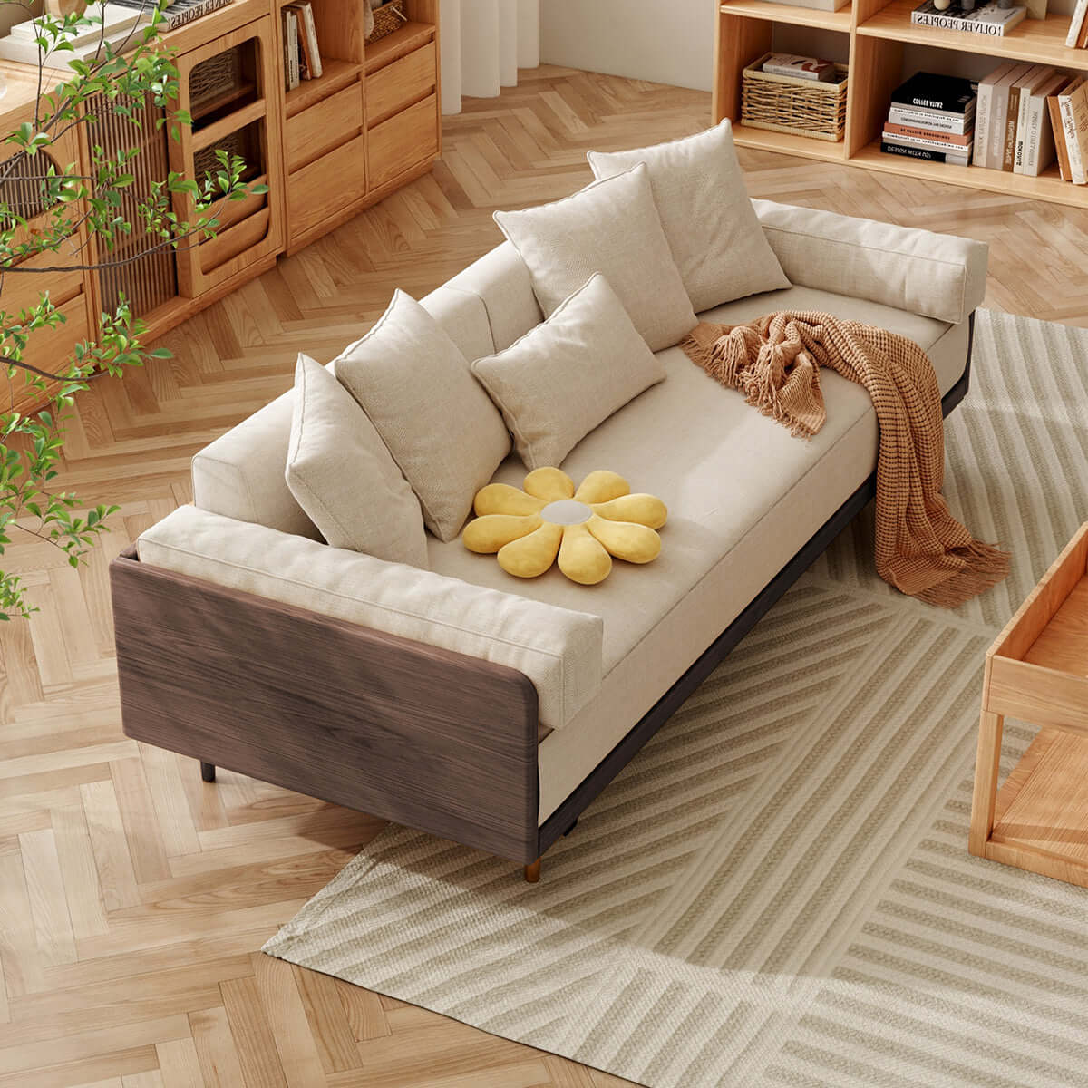 Modern 3 seater sofa bed with wooden frame and pull-out convertible design