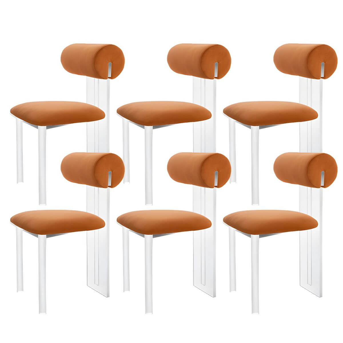 Contemporary upholstered dining chair with clear acrylic frame for kitchen seating