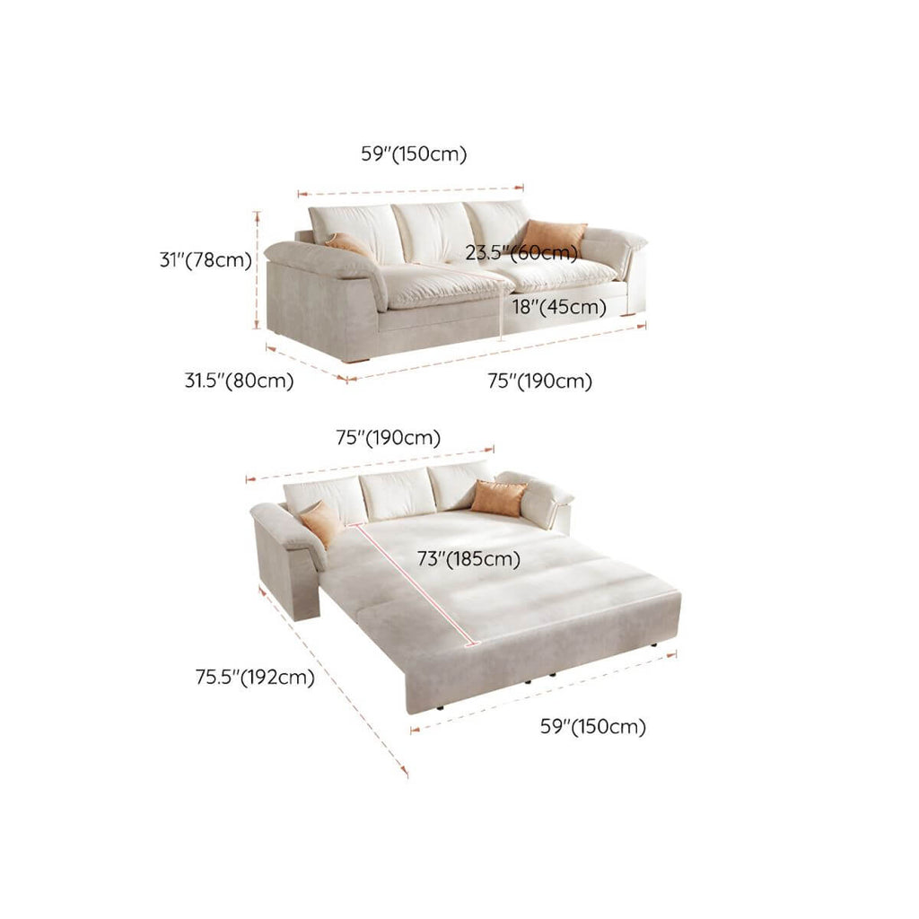 Nordic upholstered sofa bed with storage, 30.7 inches tall sleeper sofa for small spaces