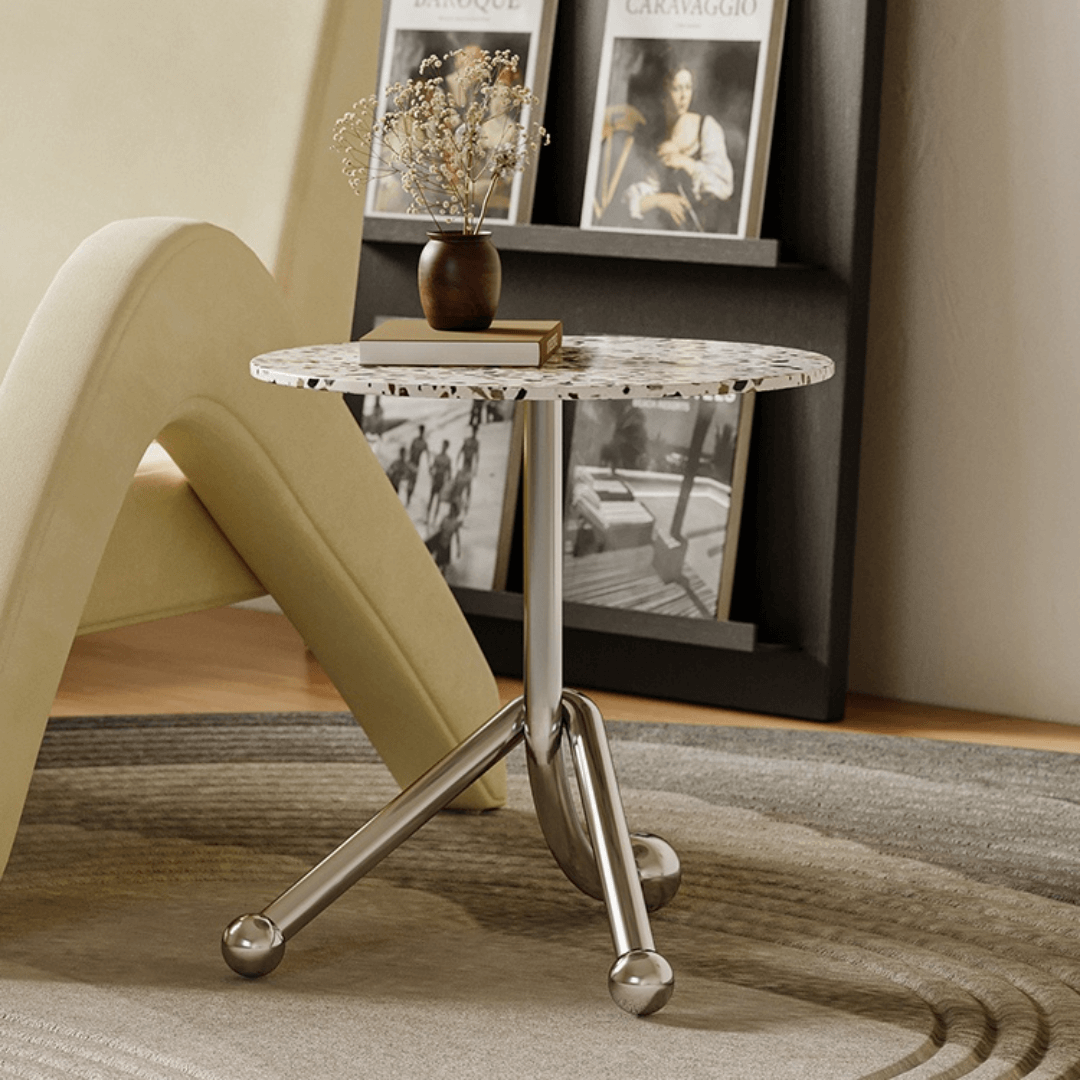 45cm terrazzo accent table with unique three-leg design for stability and style