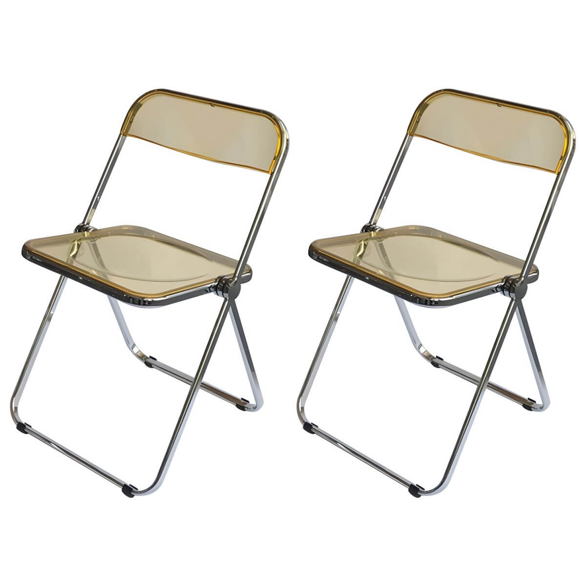 Contemporary acrylic folding armless chair with open back, ideal for dining rooms