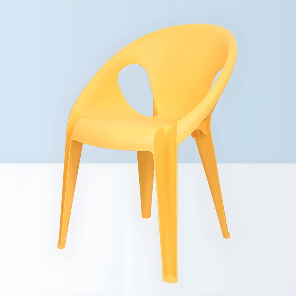 Stackable modern arm chair with open back made of plastic and acrylic for dining