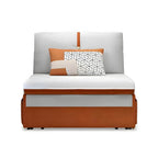 Orange polyester blend sleeper sofa with steel frame and casters, modern futon for versatile seating