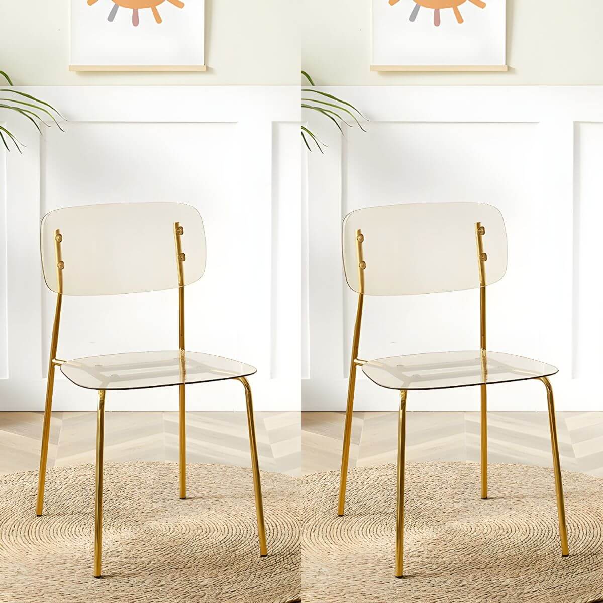 Transparent acrylic dining chair with modern design, perfect for living room and kitchen seating