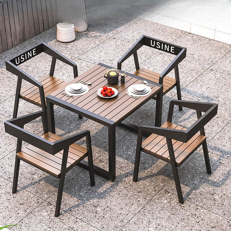 Cocoa color modern patio dining set with laminate tabletop, UV-proof, available in 5 or 7 pieces