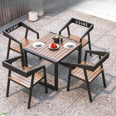 Modern Simple Style Patio Dining Set with Chair, Laminate Table Top, Available in 5/7-piece, Cocoa Color, UV-proof, Rectangular/Square Shape Patio Dining Sets