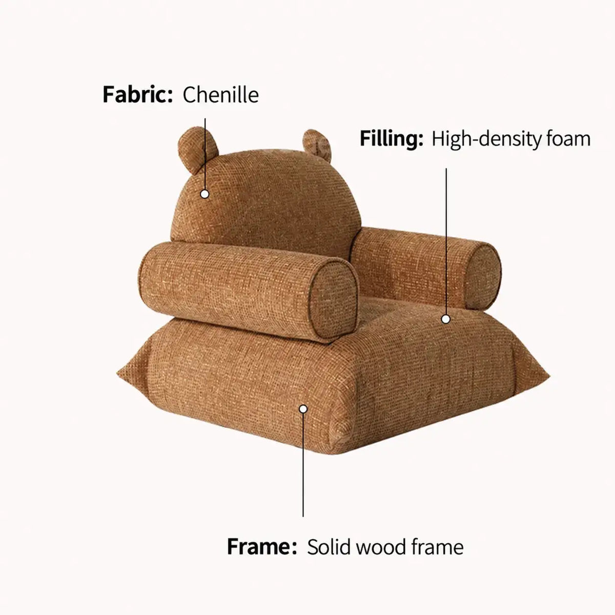 Bear Chenille Kids Lounge Chair with Rounded Silhouette for Reading Nooks
