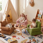 Bear Chenille Kids Lounge Chair with Rounded Silhouette for Reading Nooks