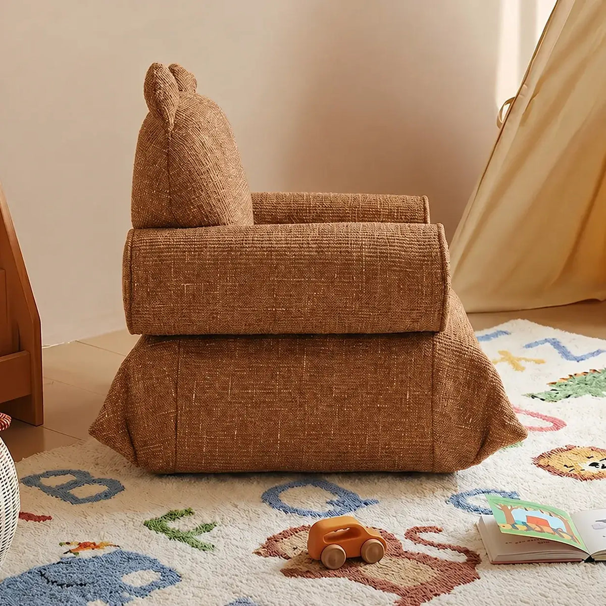 Bear Chenille Kids Lounge Chair with Rounded Silhouette for Reading Nooks