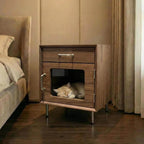 Bedroom Multifunctional Pet-Friendly Nightstand With Drawer and Cat Den