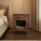 Bedroom Multifunctional Pet-Friendly Nightstand With Drawer and Cat Den