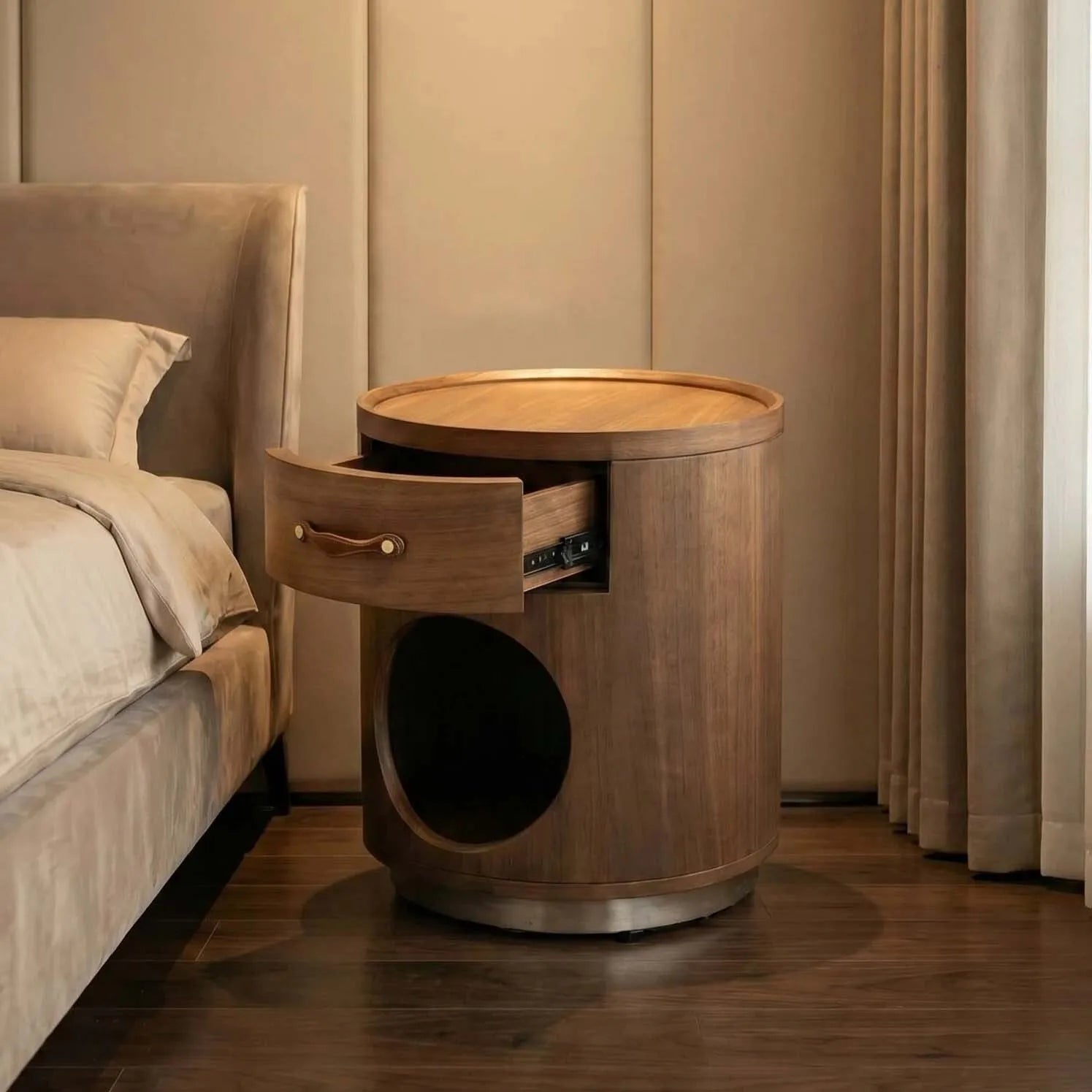 Bedroom Multifunctional Pet-Friendly Nightstand With Drawer and Cat Den Secondary image