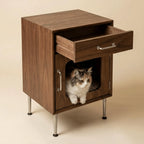 Bedroom Multifunctional Pet-Friendly Nightstand With Drawer and Cat Den
