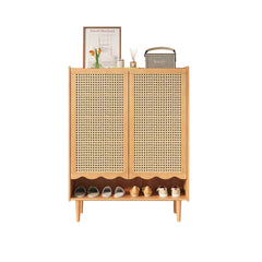 Exquisite Wooden Shoe Cabinet with Woven Rattan Doors